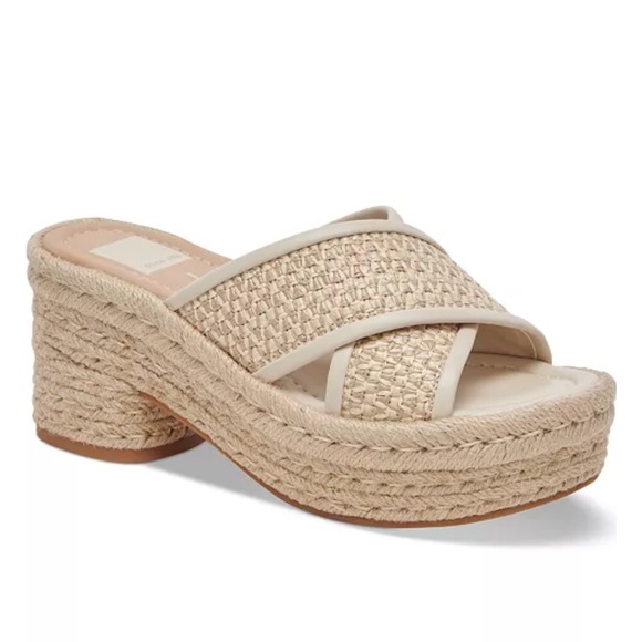 Dolce Vita Eldora Crisscross Raffia Espadrille Platform Slide Sandals Size 9.5 - Picture 2 of 12